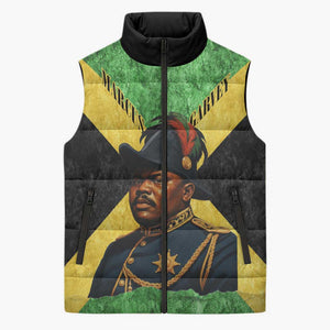Marcus Garvey Sleeveless Puffer Jacket Jamaican Flag Theme African Fist Civil Rights Symbol Pan African Tribute Design - African Pride