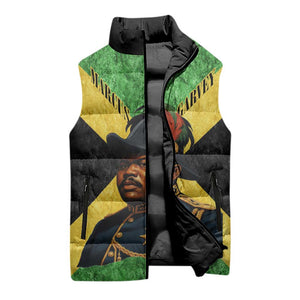 Marcus Garvey Sleeveless Puffer Jacket Jamaican Flag Theme African Fist Civil Rights Symbol Pan African Tribute Design - African Pride