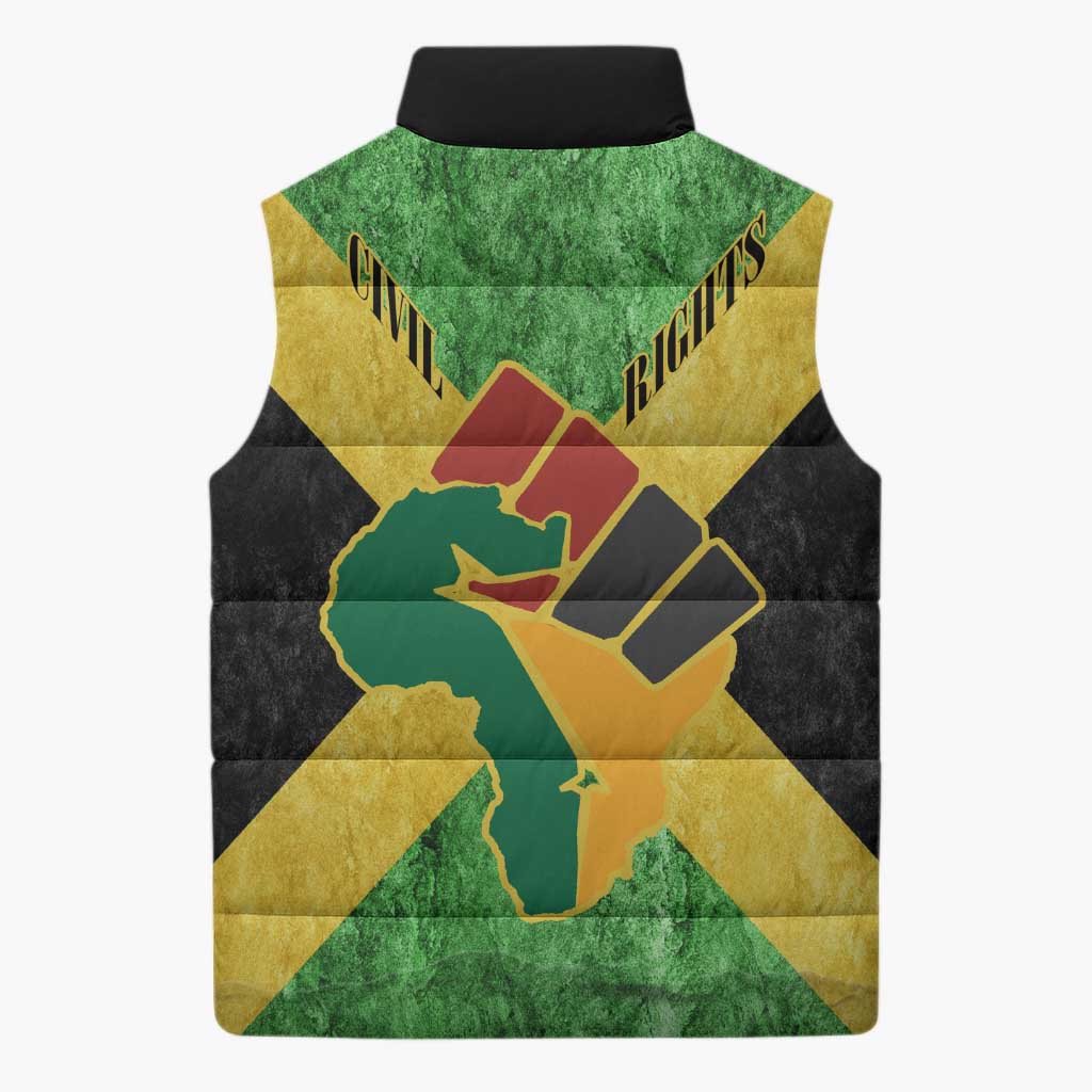 Marcus Garvey Sleeveless Puffer Jacket Jamaican Flag Theme African Fist Civil Rights Symbol Pan African Tribute Design - African Pride