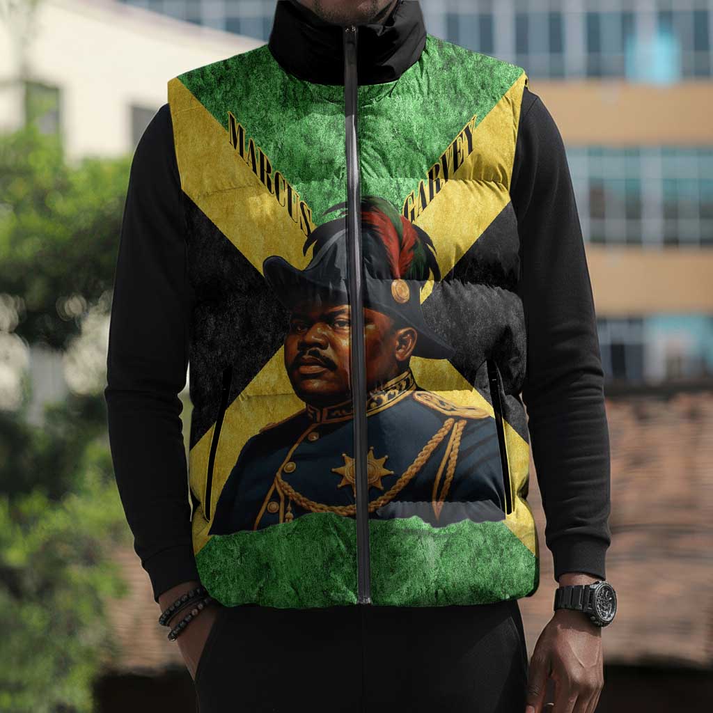 Marcus Garvey Sleeveless Puffer Jacket Jamaican Flag Theme African Fist Civil Rights Symbol Pan African Tribute Design - African Pride