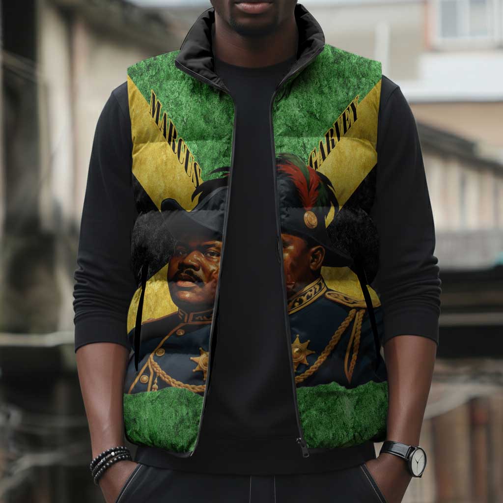 Marcus Garvey Sleeveless Puffer Jacket Jamaican Flag Theme African Fist Civil Rights Symbol Pan African Tribute Design - African Pride