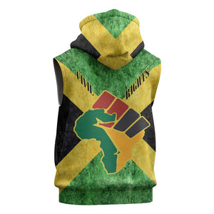 Marcus Garvey Sleeveless Zip Hoodie Jamaican Flag Theme African Fist Civil Rights Symbol Pan African Tribute Design - African Pride