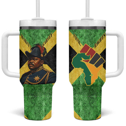 Marcus Garvey Tumbler With Handle Jamaican Flag Theme African Fist Civil Rights Symbol Pan African Tribute Design - African Pride