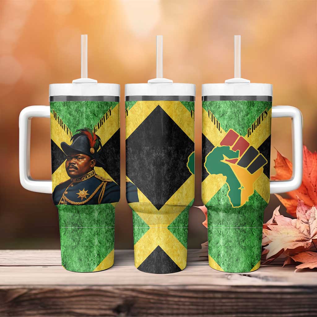 Marcus Garvey Tumbler With Handle Jamaican Flag Theme African Fist Civil Rights Symbol Pan African Tribute Design - African Pride