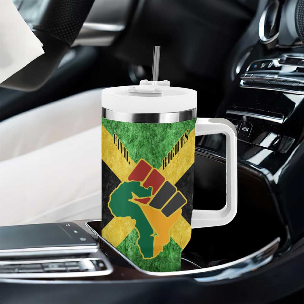 Marcus Garvey Tumbler With Handle Jamaican Flag Theme African Fist Civil Rights Symbol Pan African Tribute Design - African Pride