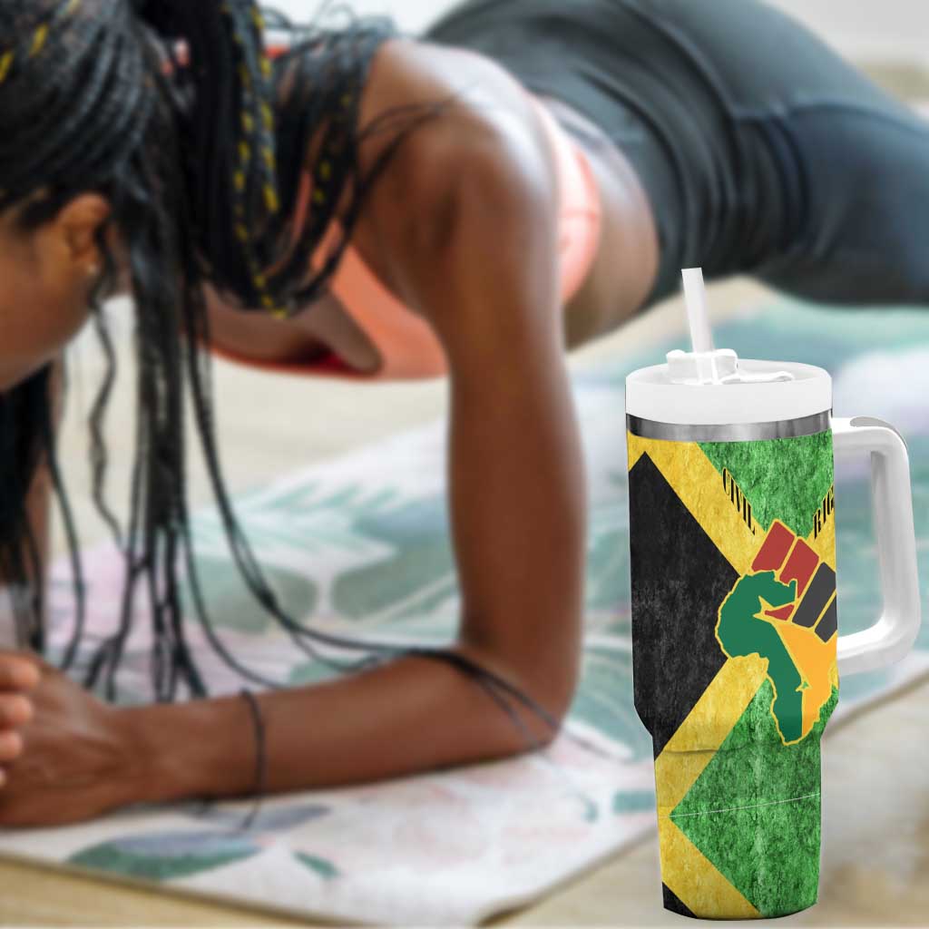 Marcus Garvey Tumbler With Handle Jamaican Flag Theme African Fist Civil Rights Symbol Pan African Tribute Design - African Pride