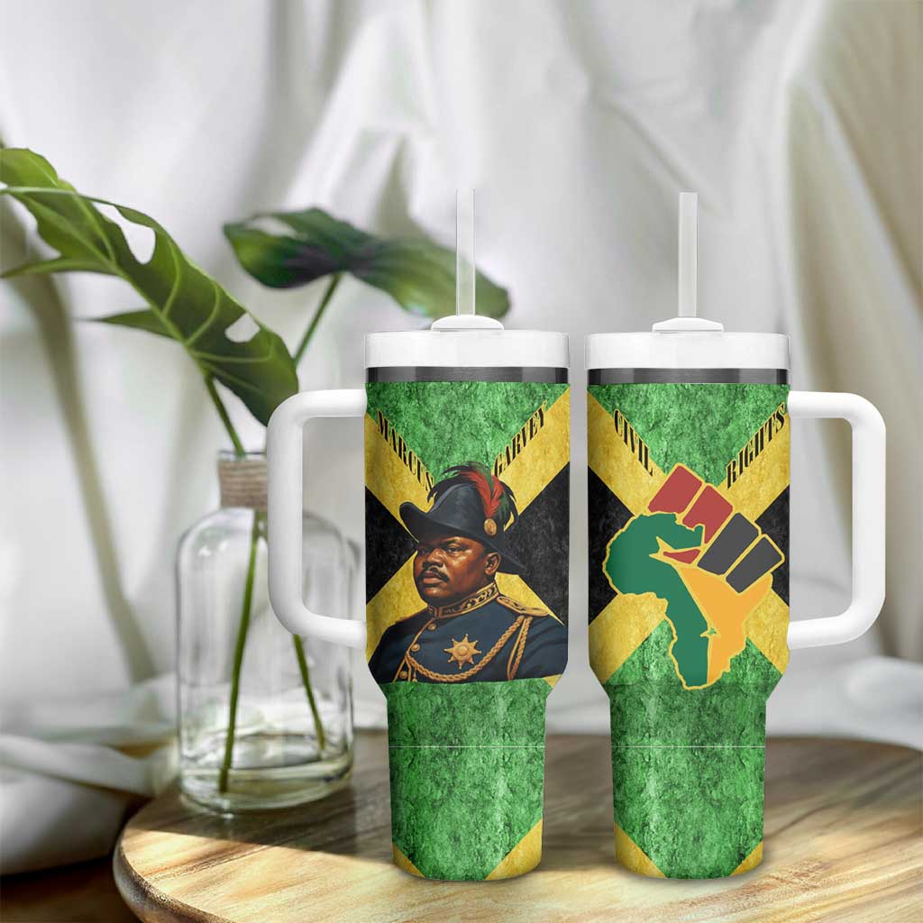 Marcus Garvey Tumbler With Handle Jamaican Flag Theme African Fist Civil Rights Symbol Pan African Tribute Design - African Pride