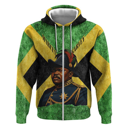 Marcus Garvey Zip Hoodie Jamaican Flag Theme African Fist Civil Rights Symbol Pan African Tribute Design - African Pride