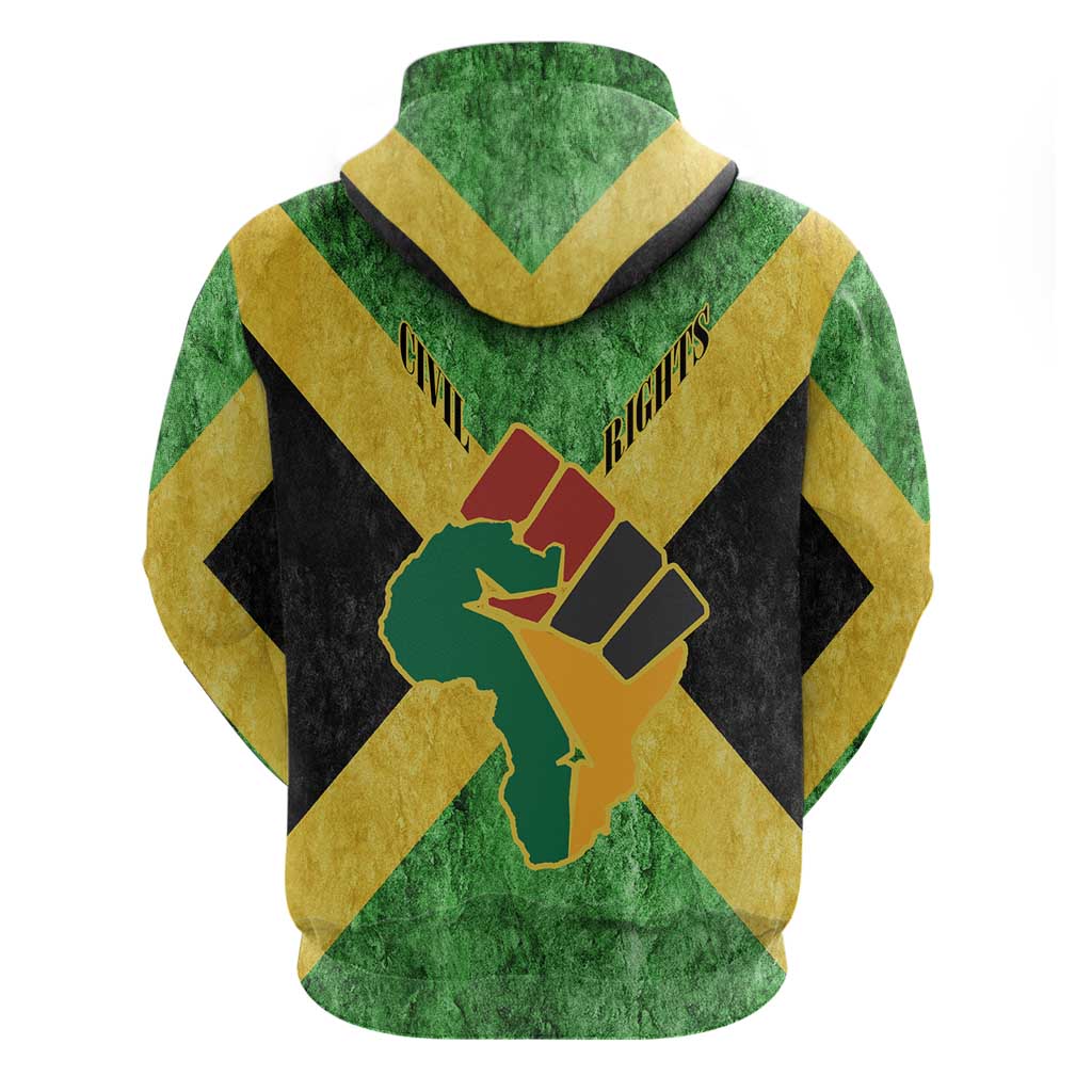 Marcus Garvey Zip Hoodie Jamaican Flag Theme African Fist Civil Rights Symbol Pan African Tribute Design - African Pride