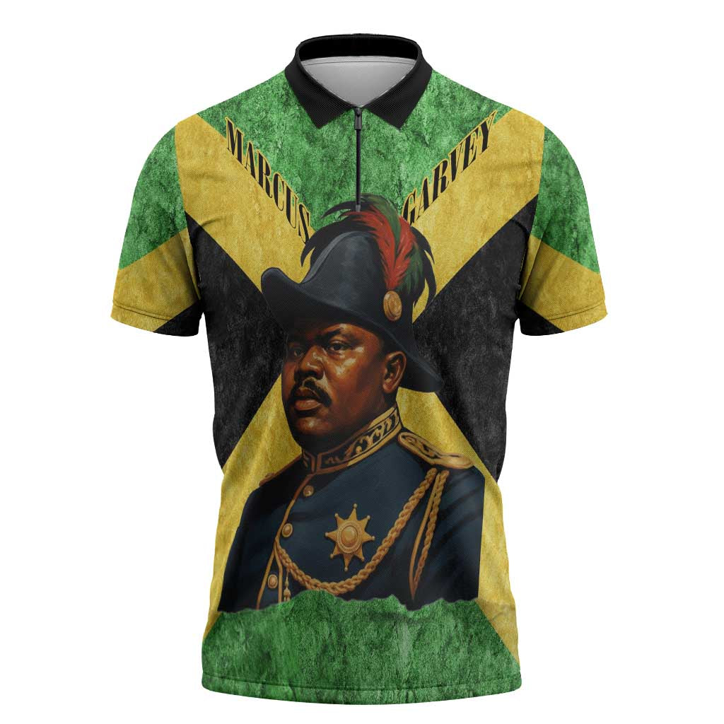 Marcus Garvey Zipper Polo Shirt Jamaican Flag Theme African Fist Civil Rights Symbol Pan African Tribute Design - African Pride
