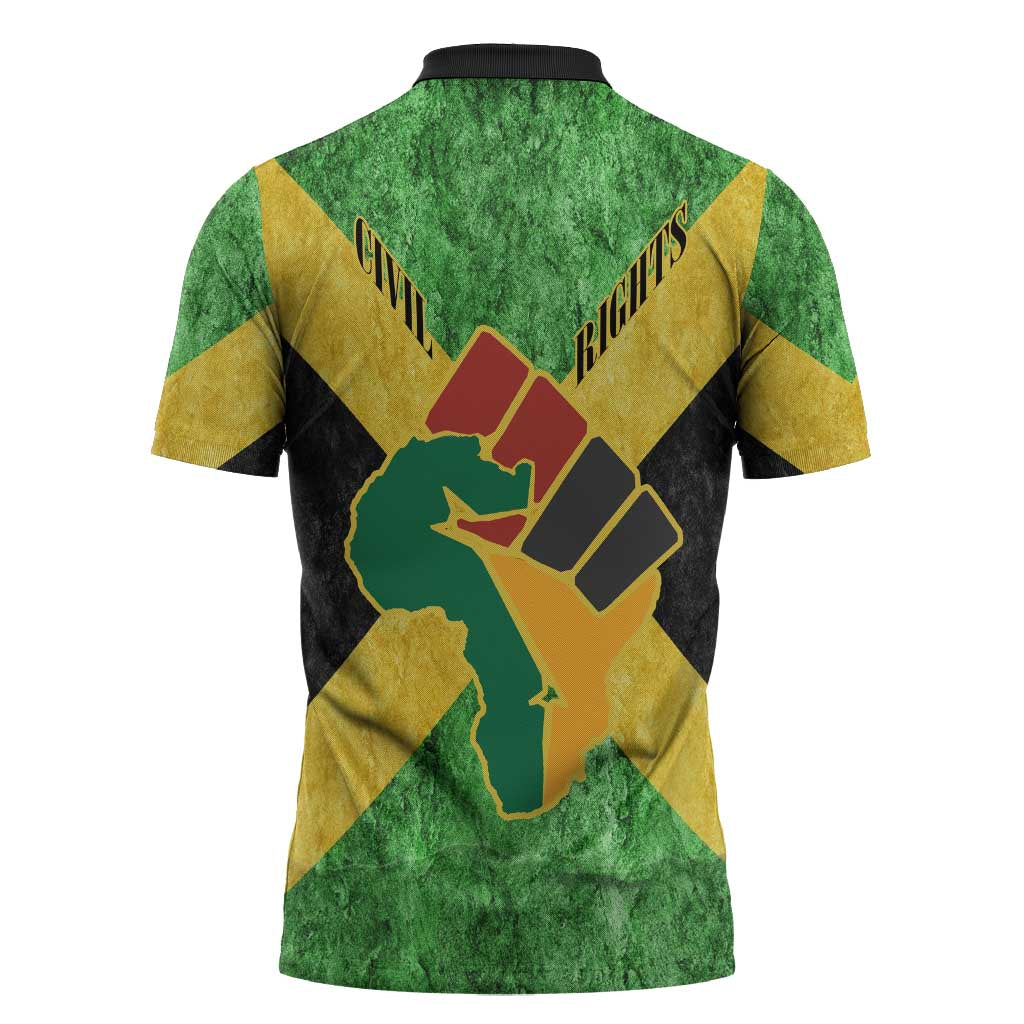 Marcus Garvey Zipper Polo Shirt Jamaican Flag Theme African Fist Civil Rights Symbol Pan African Tribute Design - African Pride