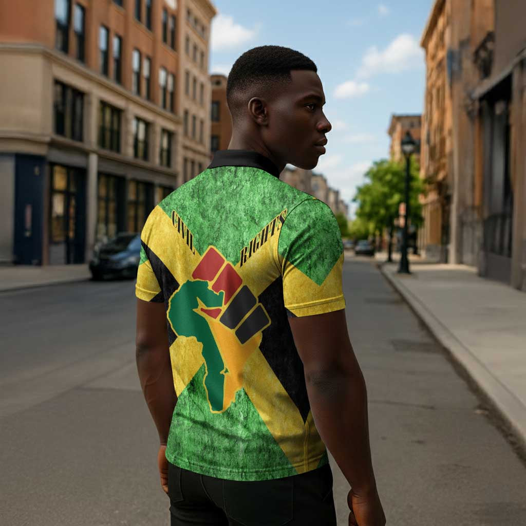 Marcus Garvey Zipper Polo Shirt Jamaican Flag Theme African Fist Civil Rights Symbol Pan African Tribute Design - African Pride