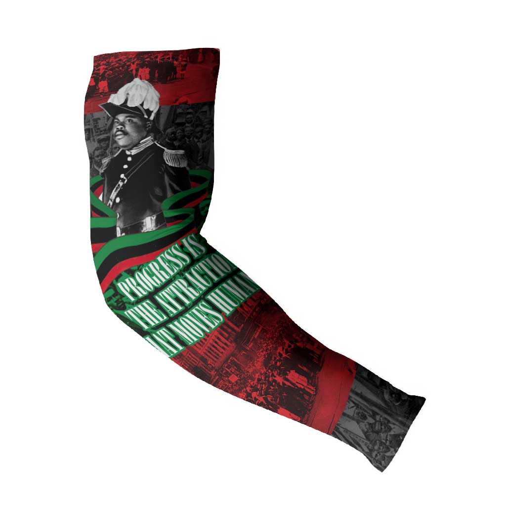 Marcus Garvey Arm Sleeves Collage Design Progress Is the Attraction Quote Pan African Movement Tribute - African Pride