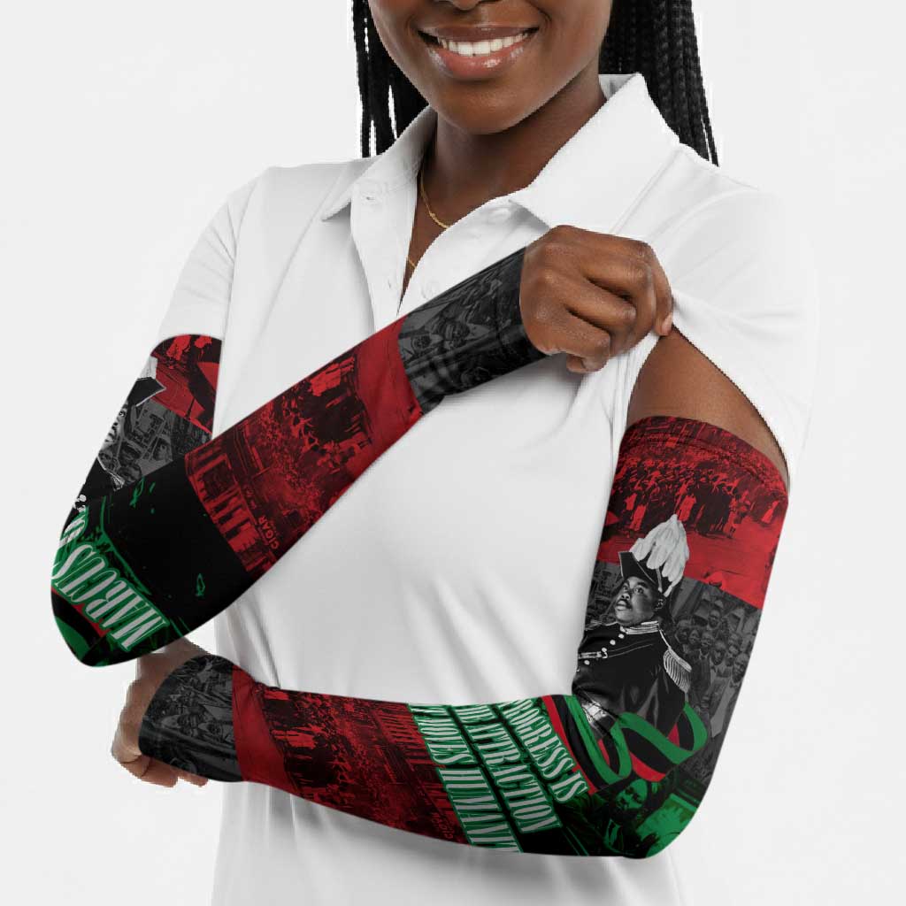 Marcus Garvey Arm Sleeves Collage Design Progress Is the Attraction Quote Pan African Movement Tribute - African Pride