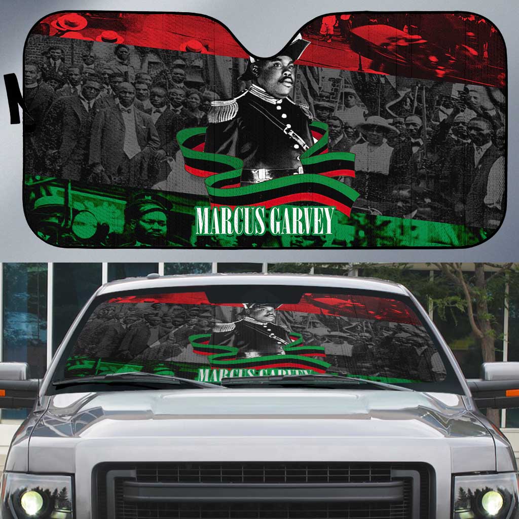 Marcus Garvey Auto Sun Shade Collage Design Progress Is the Attraction Quote Pan African Movement Tribute - African Pride