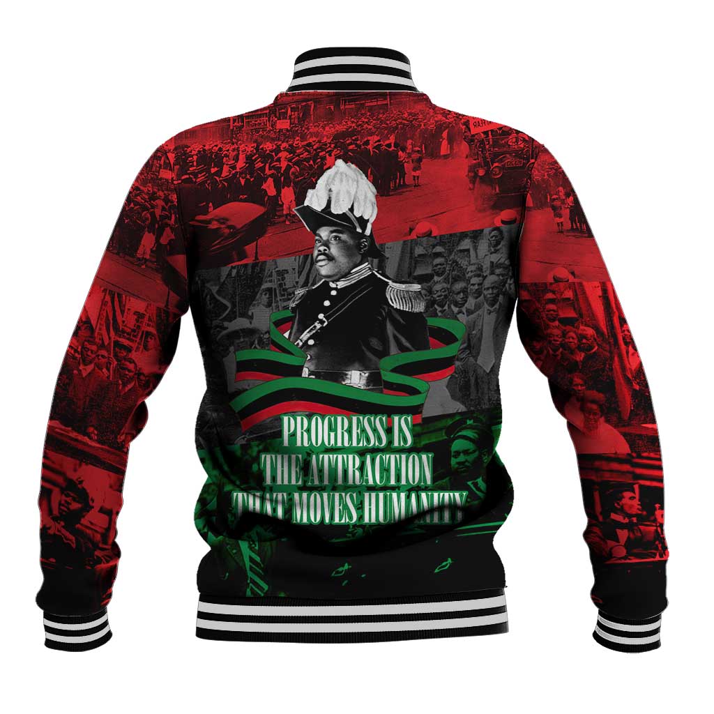 Marcus Garvey Baseball Jacket Collage Design Progress Is the Attraction Quote Pan African Movement Tribute - African Pride