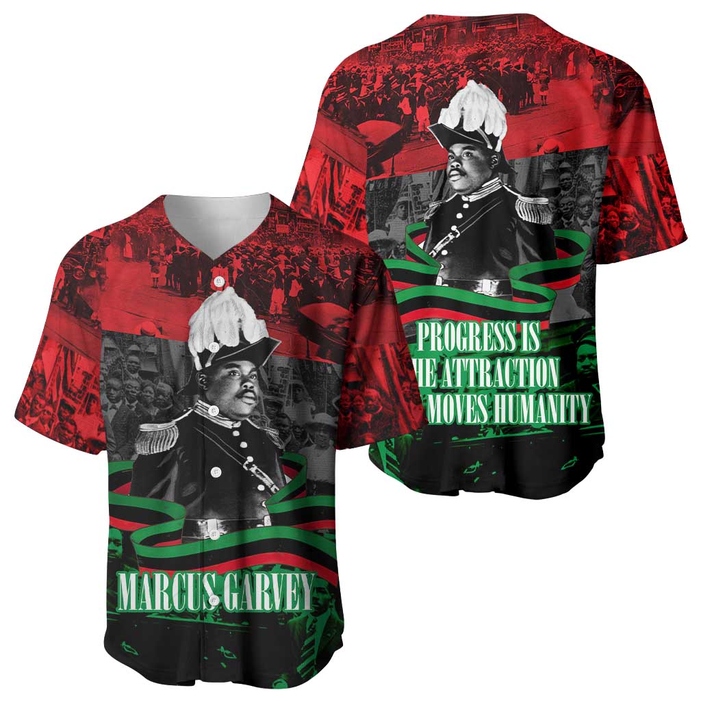 Marcus Garvey Baseball Jersey Collage Design Progress Is the Attraction Quote Pan African Movement Tribute TS04