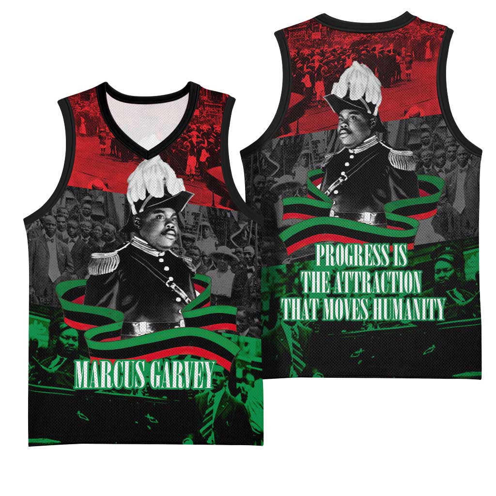 Marcus Garvey Basketball Jersey Collage Design Progress Is the Attraction Quote Pan African Movement Tribute - African Pride