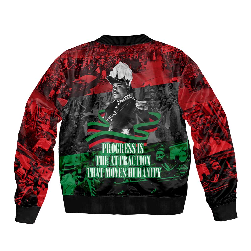 Marcus Garvey Bomber Jacket Collage Design Progress Is the Attraction Quote Pan African Movement Tribute - African Pride