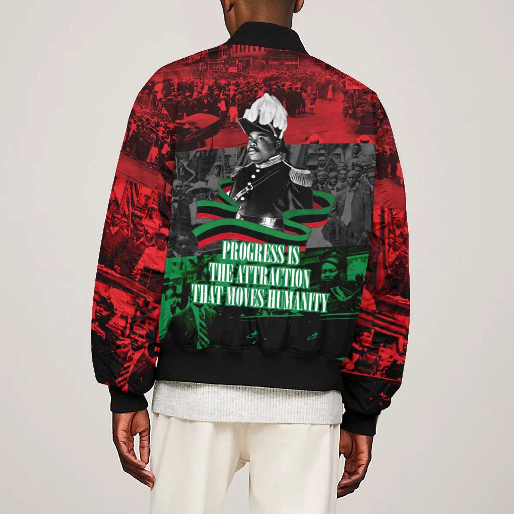 Marcus Garvey Bomber Jacket Collage Design Progress Is the Attraction Quote Pan African Movement Tribute - African Pride