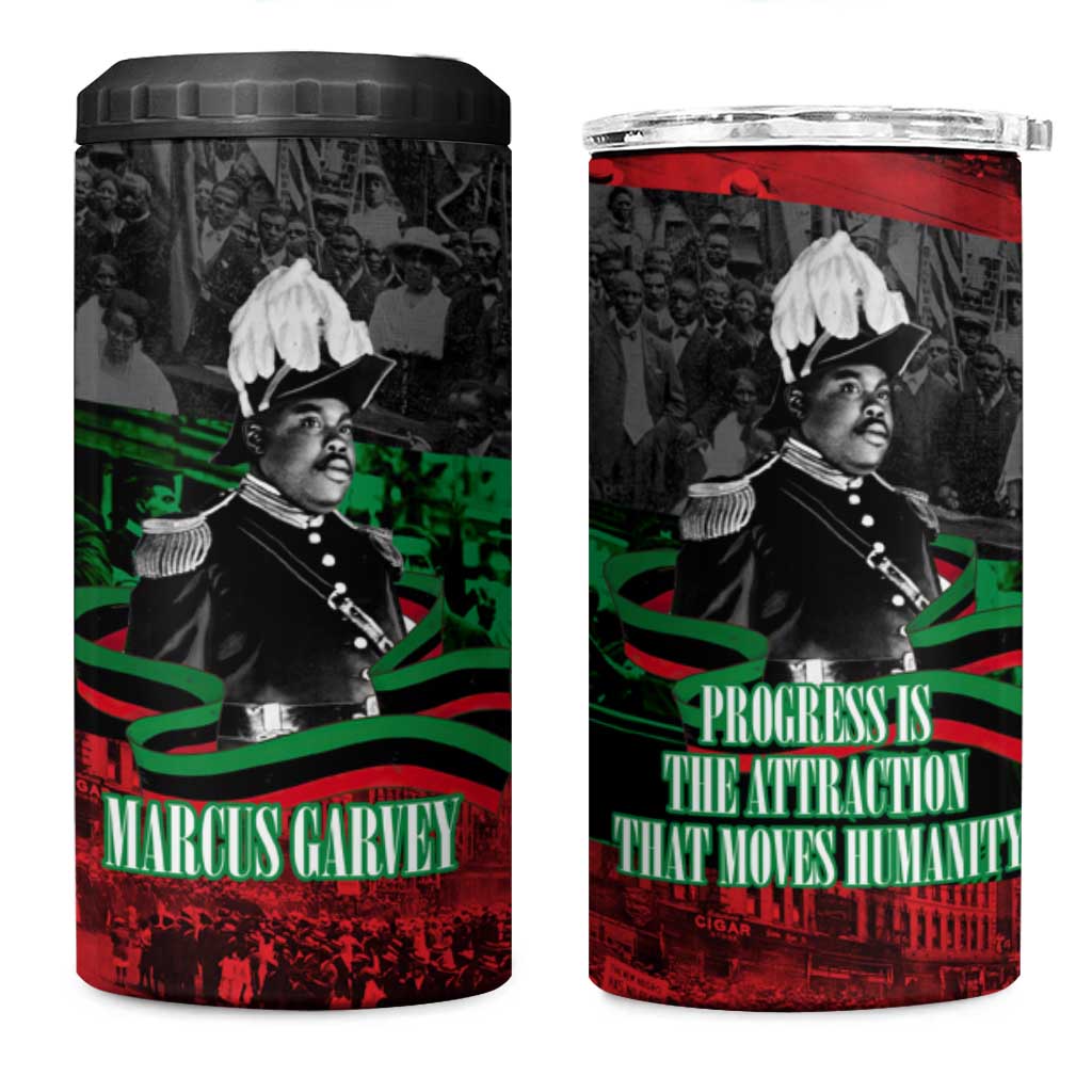 Marcus Garvey 4 in 1 Can Cooler Tumbler Collage Design Progress Is the Attraction Quote Pan African Movement Tribute - African Pride
