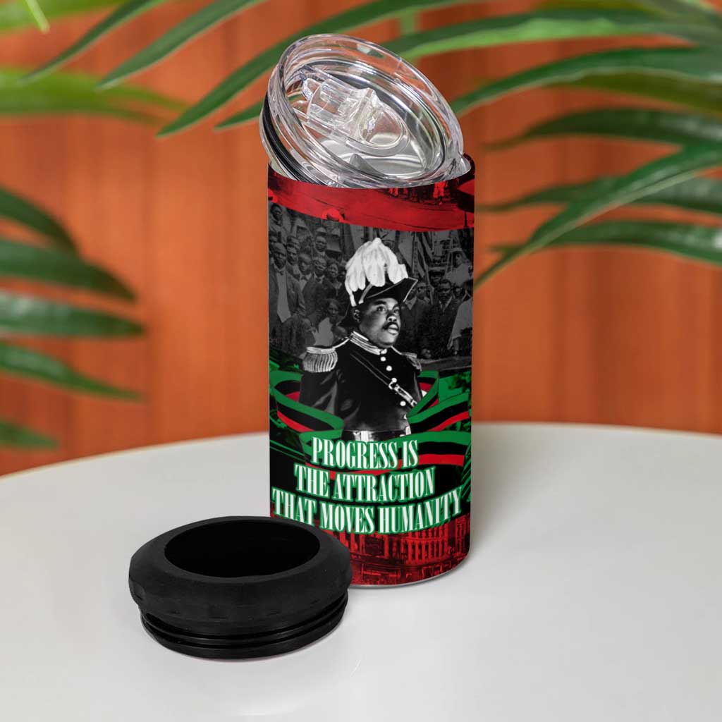 Marcus Garvey 4 in 1 Can Cooler Tumbler Collage Design Progress Is the Attraction Quote Pan African Movement Tribute - African Pride