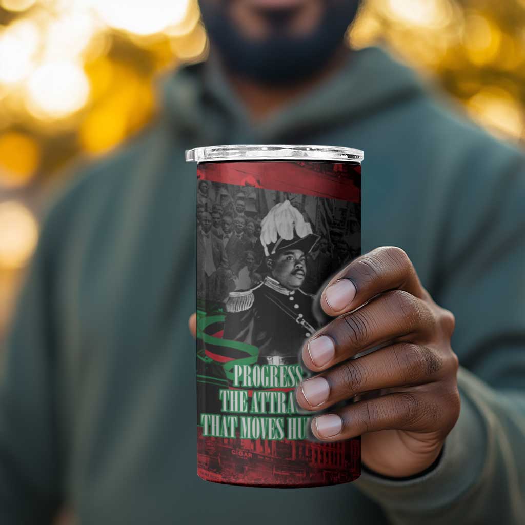 Marcus Garvey 4 in 1 Can Cooler Tumbler Collage Design Progress Is the Attraction Quote Pan African Movement Tribute - African Pride