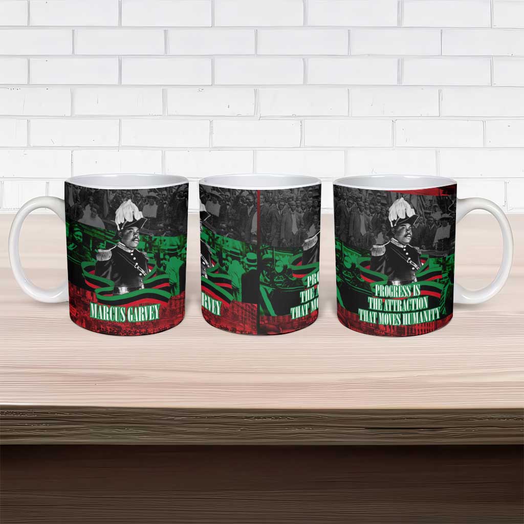 Marcus Garvey Ceramic Mug Collage Design Progress Is the Attraction Quote Pan African Movement Tribute - African Pride