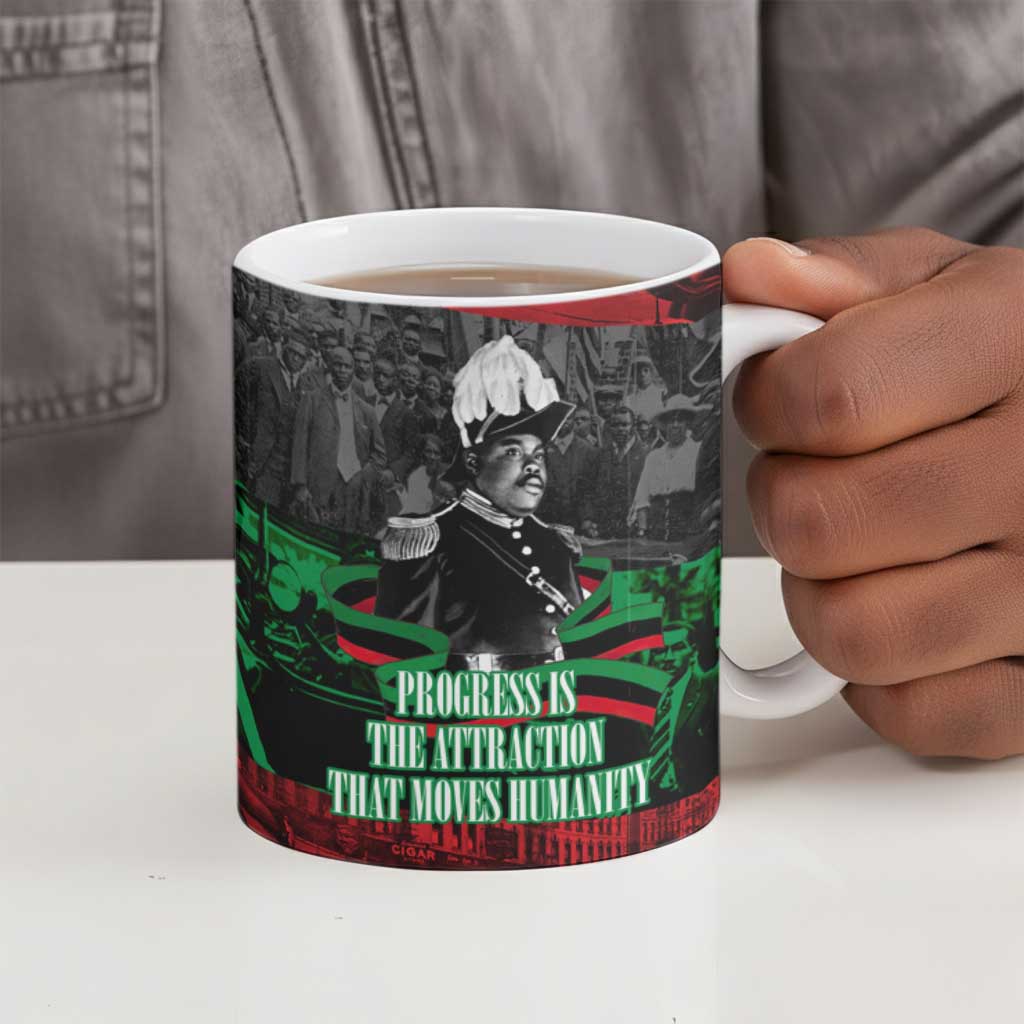 Marcus Garvey Ceramic Mug Collage Design Progress Is the Attraction Quote Pan African Movement Tribute - African Pride