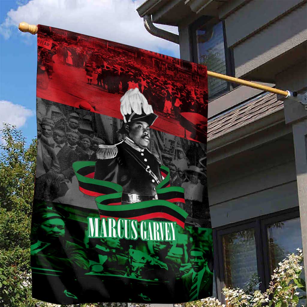 Marcus Garvey Garden Flag Collage Design Progress Is the Attraction Quote Pan African Movement Tribute - African Pride