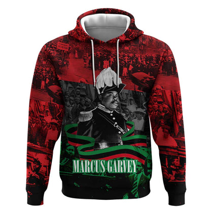 Marcus Garvey Hoodie Collage Design Progress Is the Attraction Quote Pan African Movement Tribute - African Pride