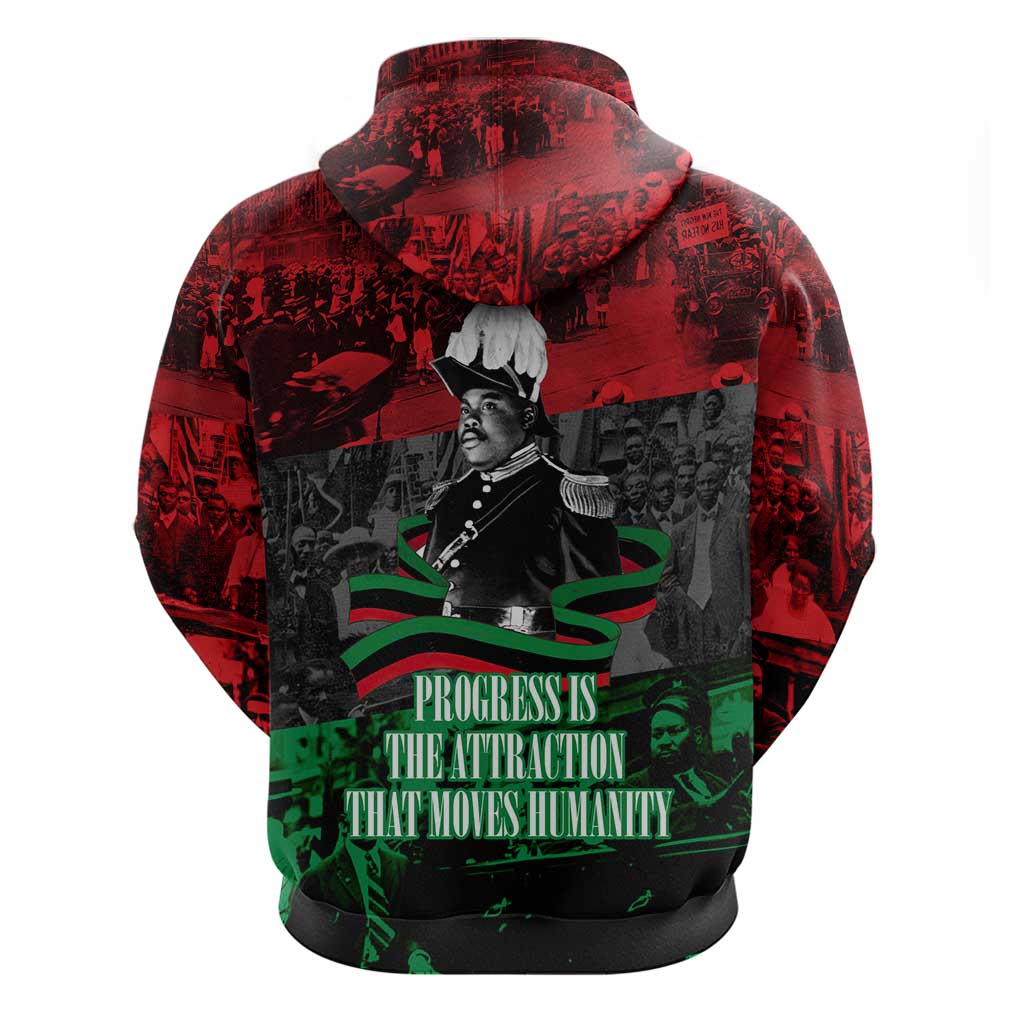 Marcus Garvey Hoodie Collage Design Progress Is the Attraction Quote Pan African Movement Tribute - African Pride