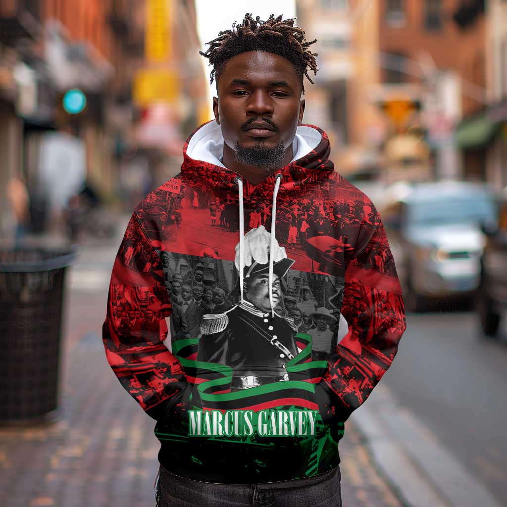 Marcus Garvey Hoodie Collage Design Progress Is the Attraction Quote Pan African Movement Tribute - African Pride