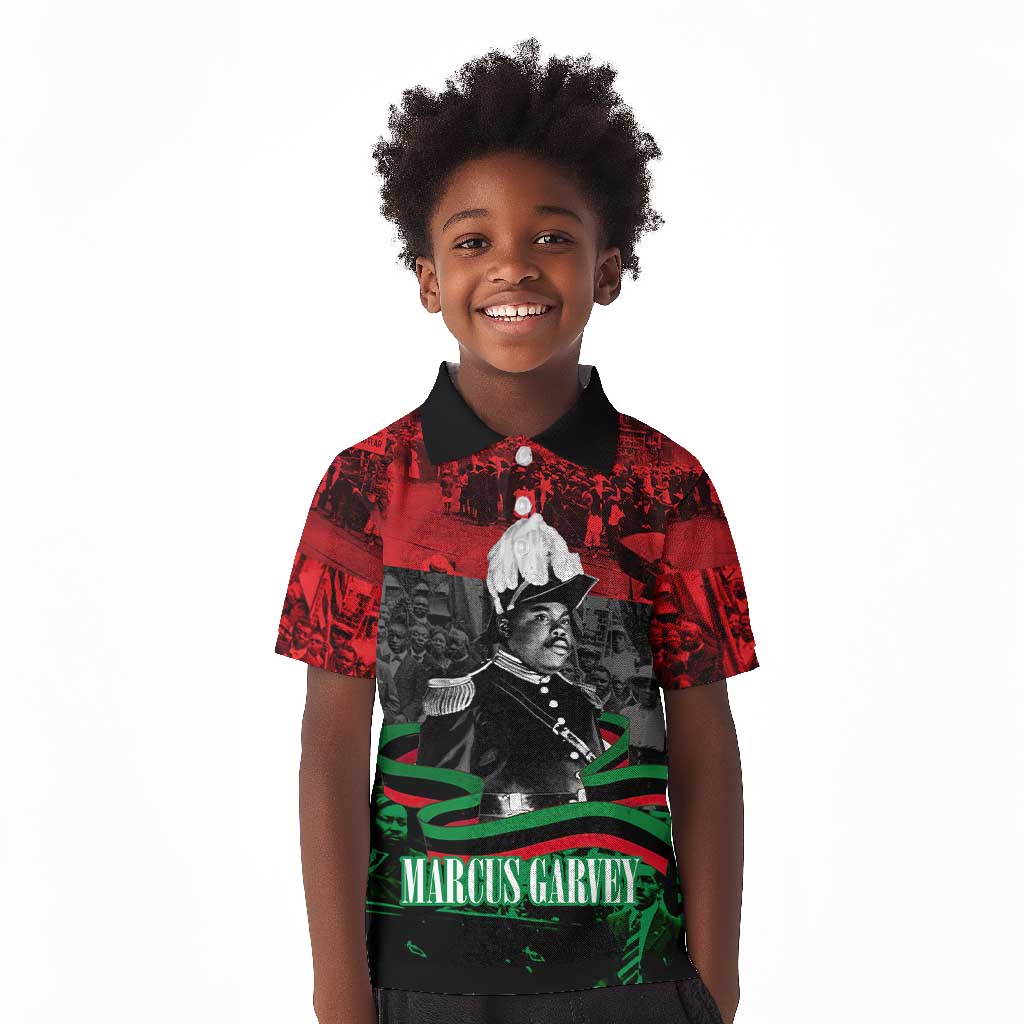 Marcus Garvey Kid Polo Shirt Collage Design Progress Is the Attraction Quote Pan African Movement Tribute TS04