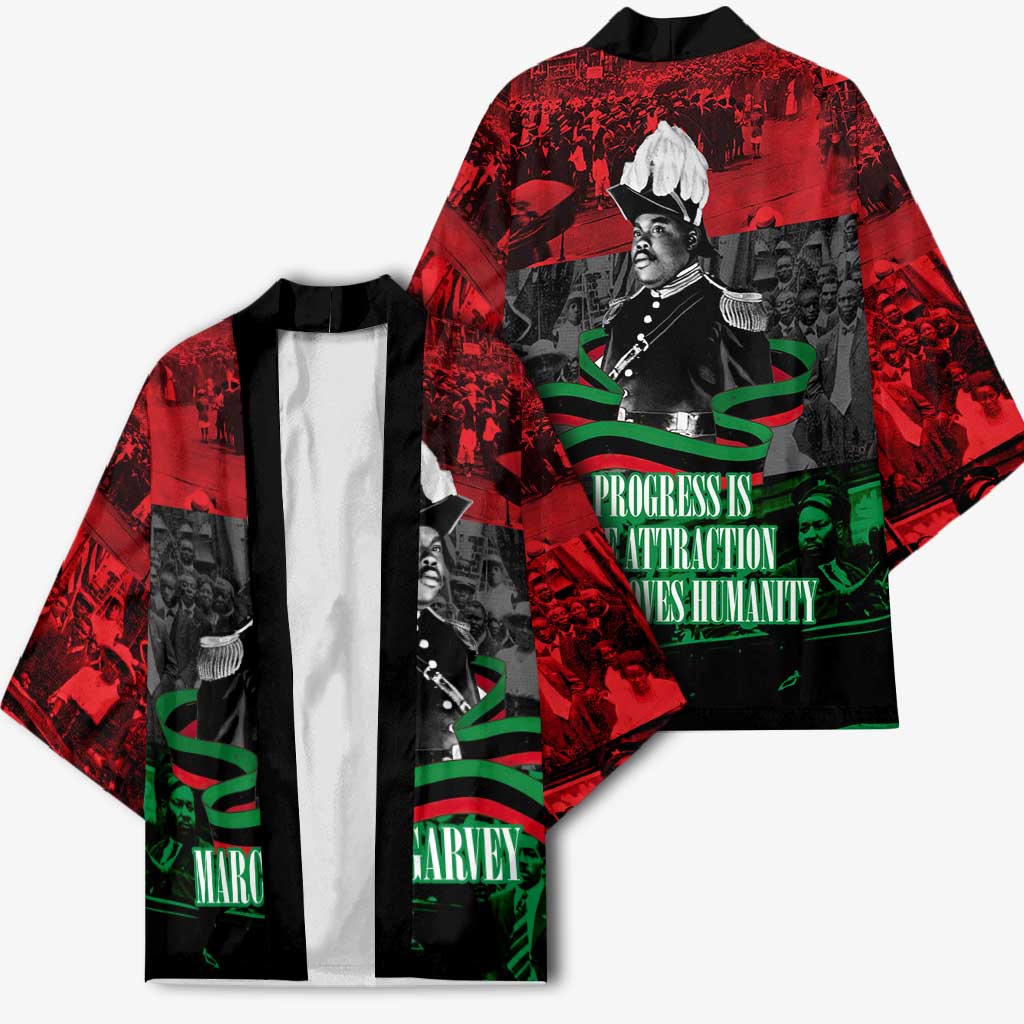 Marcus Garvey Kimono Collage Design Progress Is the Attraction Quote Pan African Movement Tribute - African Pride