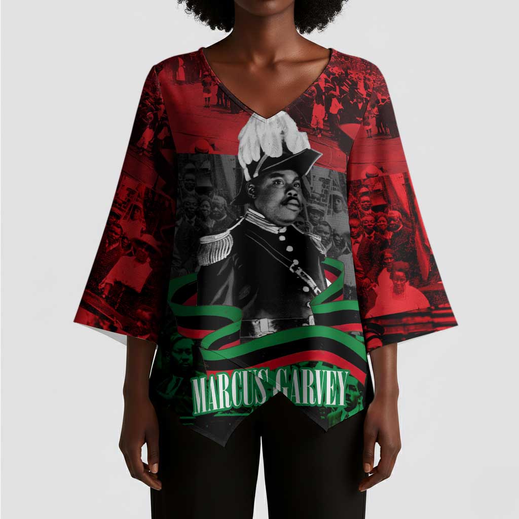 Marcus Garvey Kimono Sleeve Blouse Collage Design Progress Is the Attraction Quote Pan African Movement Tribute - African Pride