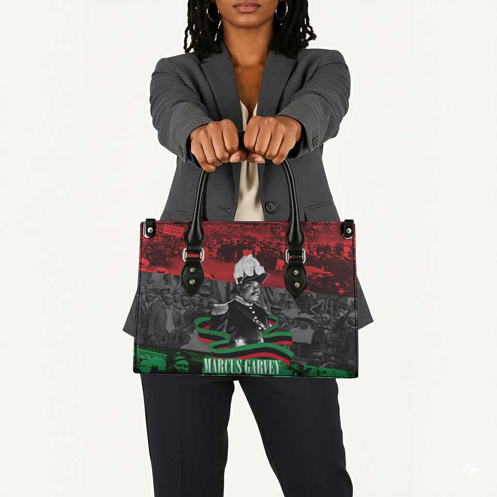 Marcus Garvey Leather Bag Collage Design Progress Is the Attraction Quote Pan African Movement Tribute - African Pride