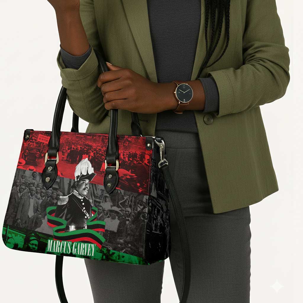 Marcus Garvey Leather Bag Collage Design Progress Is the Attraction Quote Pan African Movement Tribute - African Pride