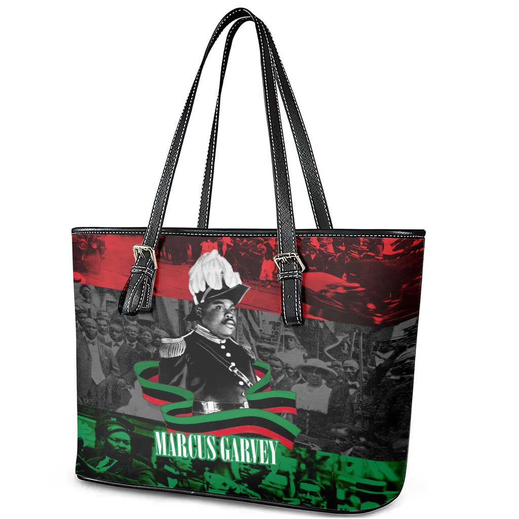 Marcus Garvey Leather Tote Bag Collage Design Progress Is the Attraction Quote Pan African Movement Tribute - African Pride