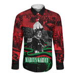 Marcus Garvey Long Sleeve Button Shirt Collage Design Progress Is the Attraction Quote Pan African Movement Tribute - African Pride