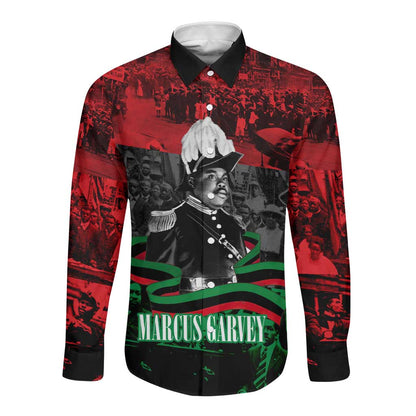 Marcus Garvey Long Sleeve Button Shirt Collage Design Progress Is the Attraction Quote Pan African Movement Tribute - African Pride