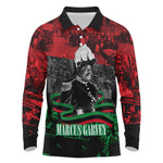 Marcus Garvey Long Sleeve Polo Shirt Collage Design Progress Is the Attraction Quote Pan African Movement Tribute - African Pride