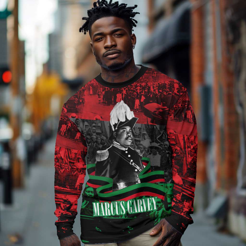 Marcus Garvey Long Sleeve Shirt Collage Design Progress Is the Attraction Quote Pan African Movement Tribute - African Pride