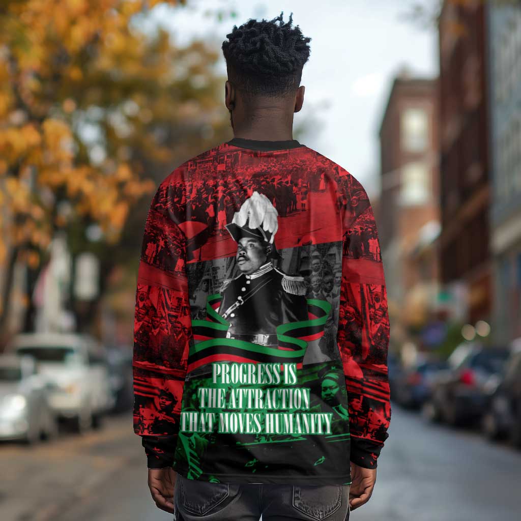 Marcus Garvey Long Sleeve Shirt Collage Design Progress Is the Attraction Quote Pan African Movement Tribute - African Pride