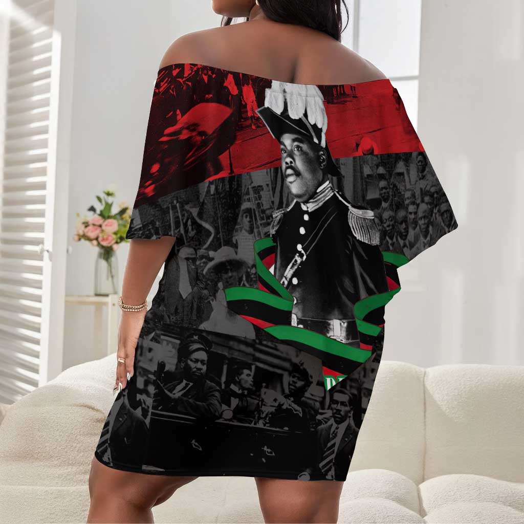 Marcus Garvey Off Shoulder Short Dress Collage Design Progress Is the Attraction Quote Pan African Movement Tribute - African Pride