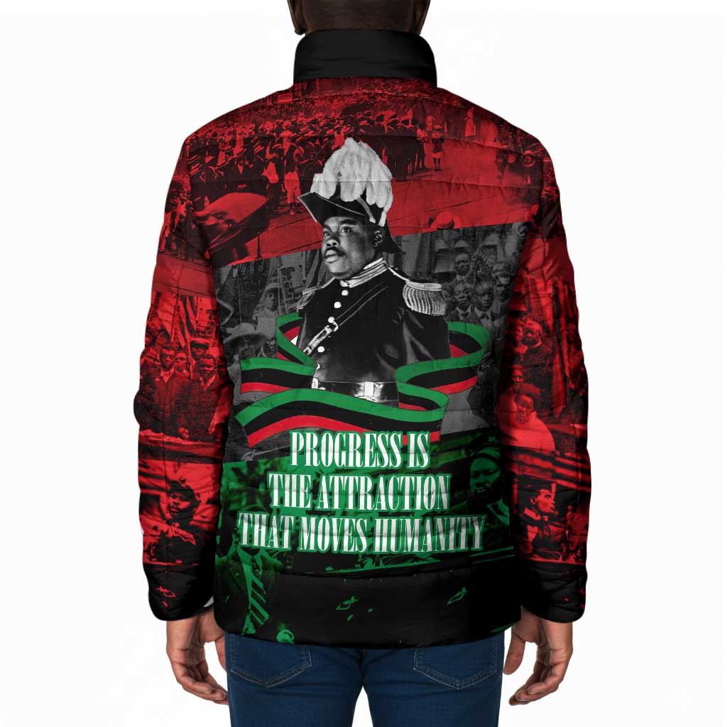 Marcus Garvey Padded Jacket Collage Design Progress Is the Attraction Quote Pan African Movement Tribute - African Pride
