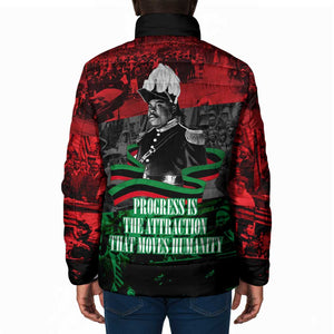 Marcus Garvey Padded Jacket Collage Design Progress Is the Attraction Quote Pan African Movement Tribute - African Pride