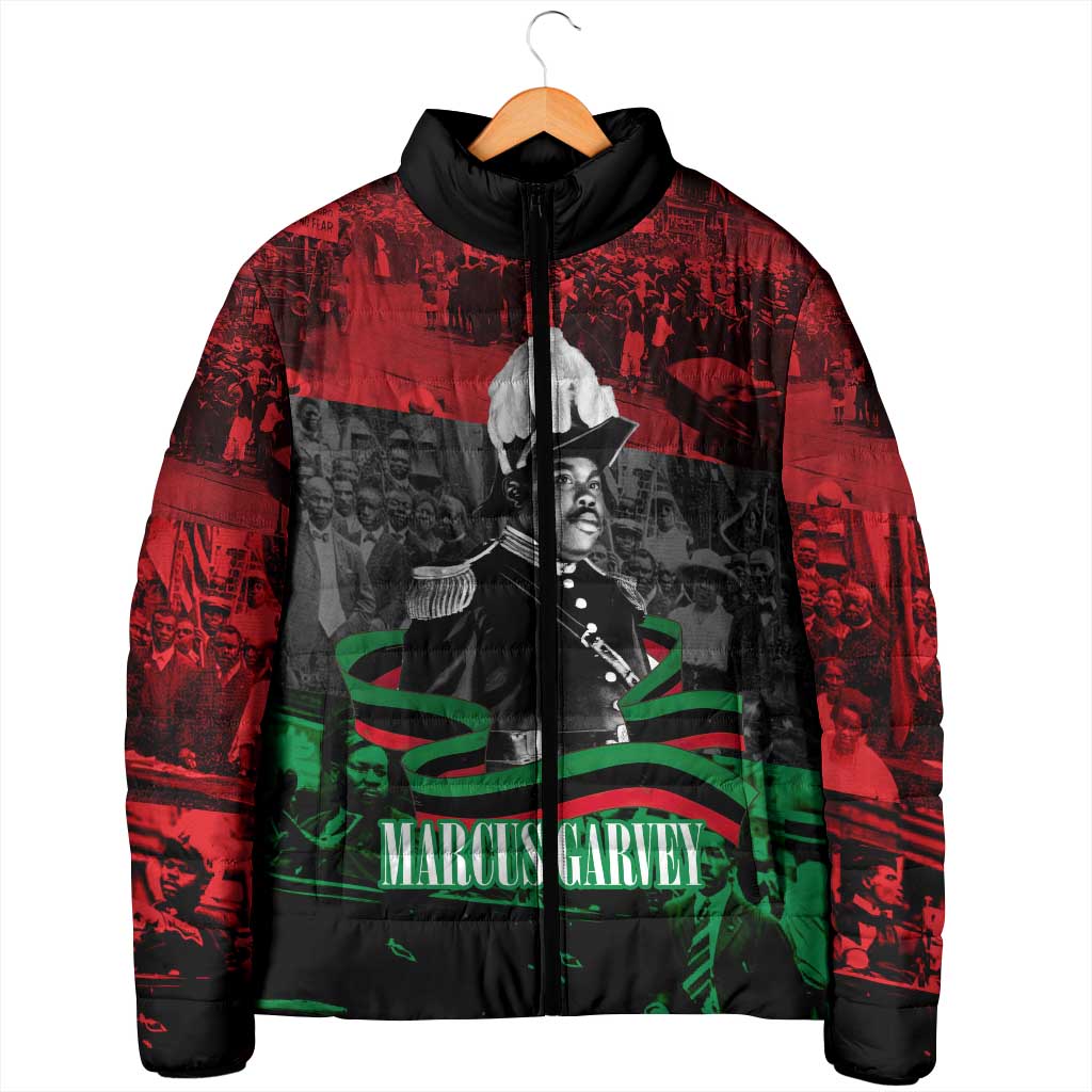 Marcus Garvey Padded Jacket Collage Design Progress Is the Attraction Quote Pan African Movement Tribute - African Pride