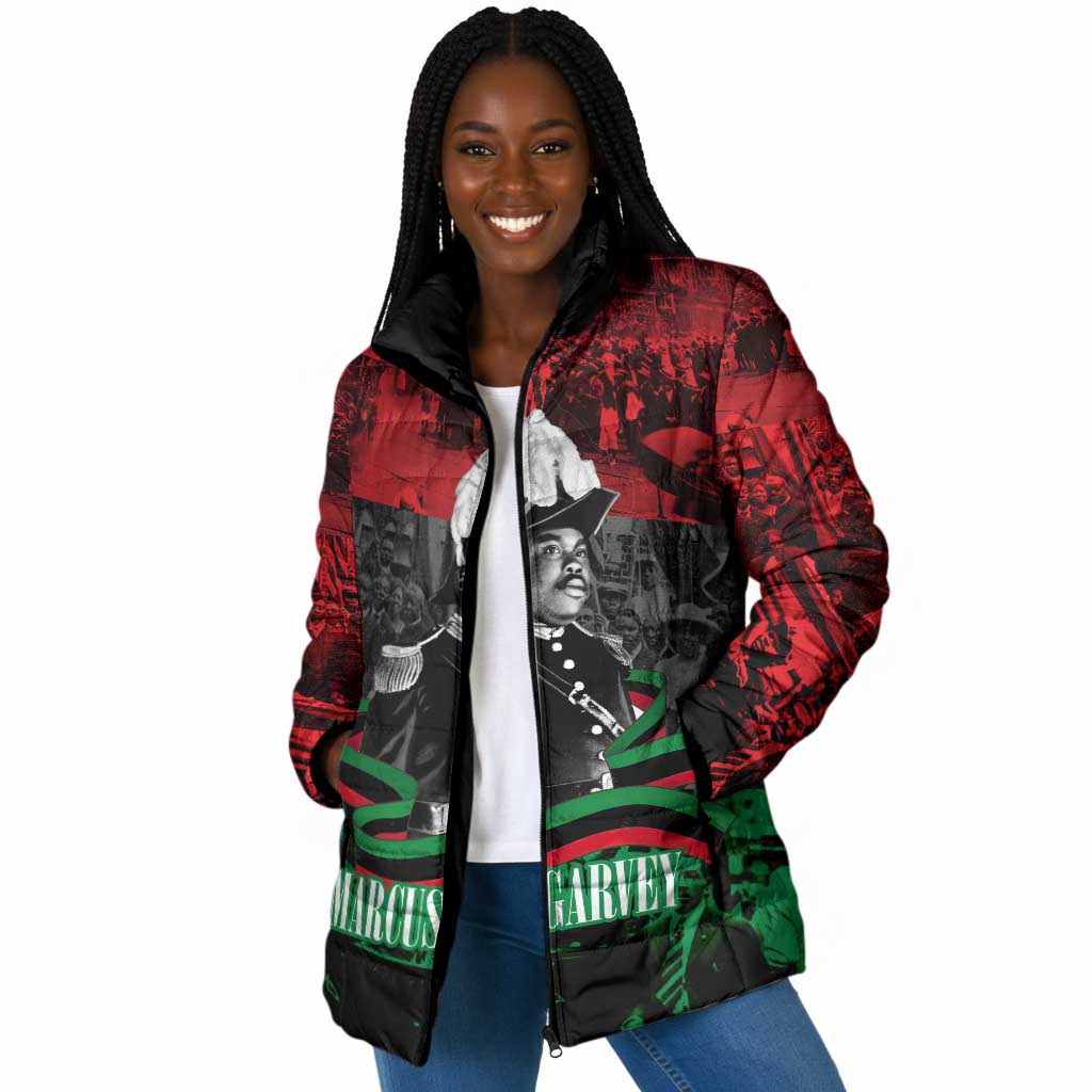 Marcus Garvey Padded Jacket Collage Design Progress Is the Attraction Quote Pan African Movement Tribute - African Pride
