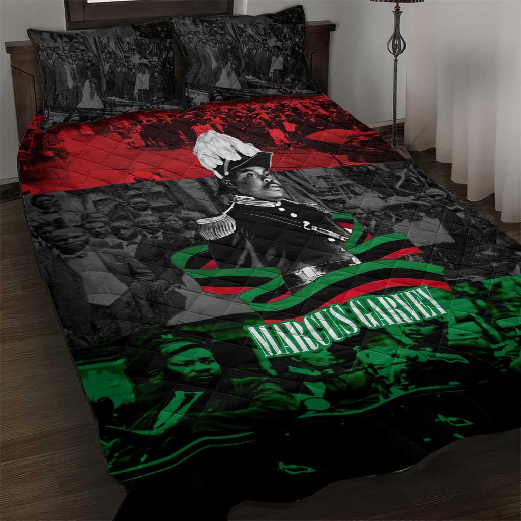 Marcus Garvey Quilt Bed Set Collage Design Progress Is the Attraction Quote Pan African Movement Tribute - African Pride